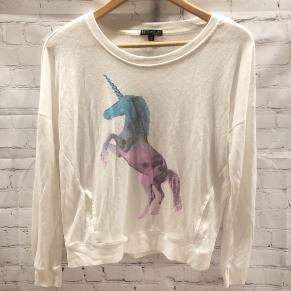 Fifth Sun Tops - Fifth Sun Unicorn Lightweight Pocket Sweatshirt